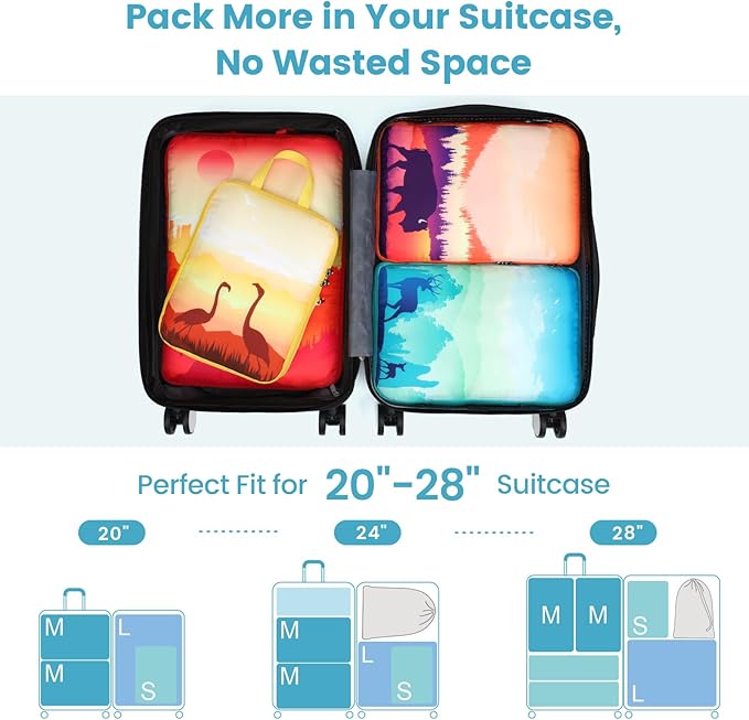 Cambond See Through Mesh Compression Packing Cubes for Travel Women - 4 Set Lightweight Expandable Compression Cubes for Travel Packing Organizers for Luggage Suitcases, National Park