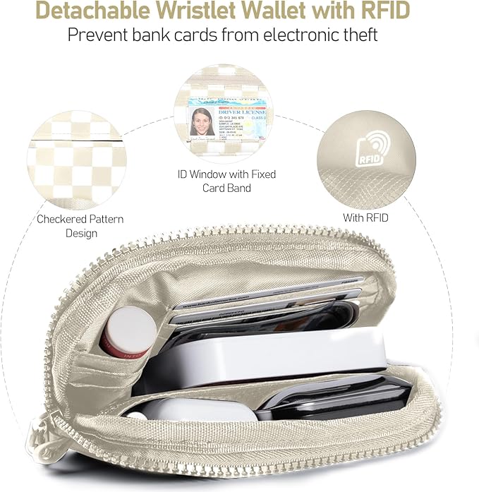 Tiostep Clip and Go Strap for Phone with Wallet Crossbody Phone Lanyard and Detachable Checkered Bag with ID Window and RFID Pouch for Daily Travel.