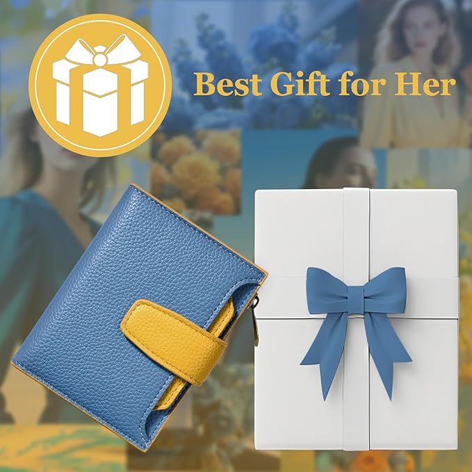 Airkit Small Wallet Women RFID Blocking Soft Leather Bifold Compact Card Holder Wallet for Women with Zipper Coin Pocket 4 ID Window
