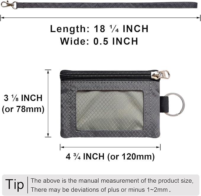 CHENSPRX Minimalist RFID Blocking Small Wallet with ID Window,WaterResistant Zip Id Case Wallet with Lanyard Keychain for Cards,Cash,Travel,Women,Men