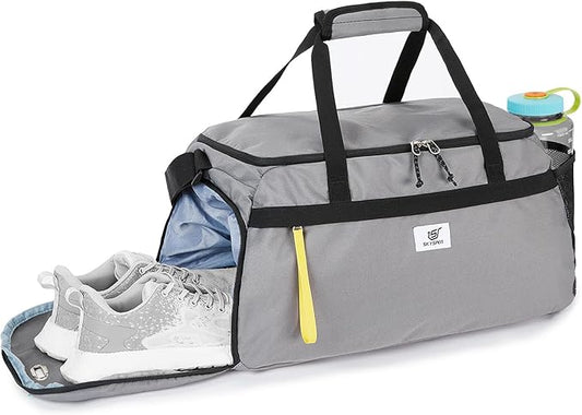 SKYSPER Gym Bag for Men & Women with Shoe Compartment, Carry-on Gym Duffle Bag for Travel and Sports, Workout Overnight Bag with Large Wet Pocket, Gray