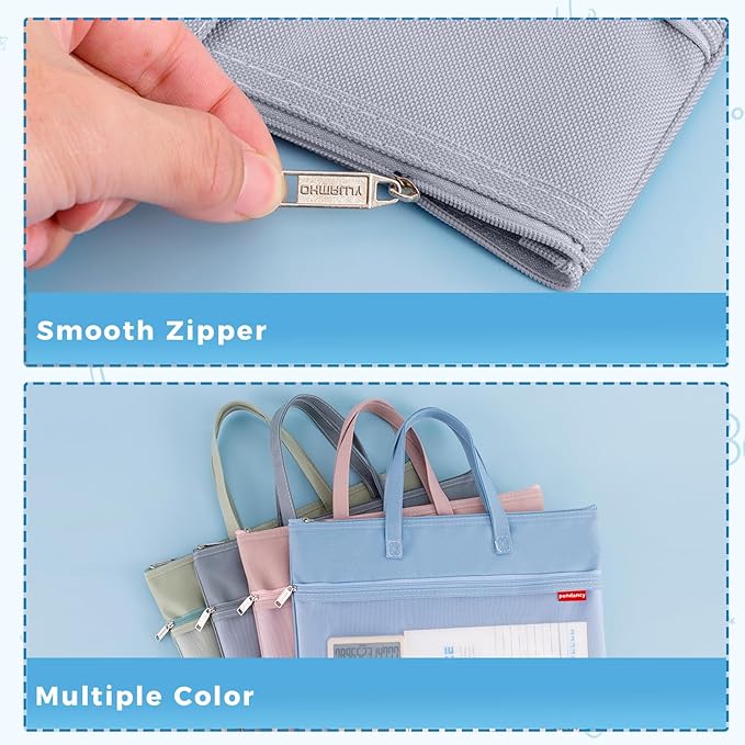 Pendancy Mesh Zipper Pouch A3 Size, Large Double Pocket Waterproof File Bag with Handle, 13x17 in Foldable Document Storage for Puzzle Project/Cross Stitch/Travel/Office（Advanced Gray）