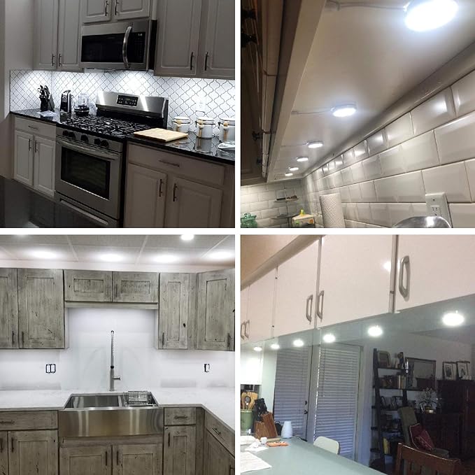 AIBOO 12V LED Under Cabinet Lighting Kit 3 Packs Slim Aluminum Puck Lights with 2-Way Switch All Accessories Included for Counter Closet Lighting 6W (Natural White)