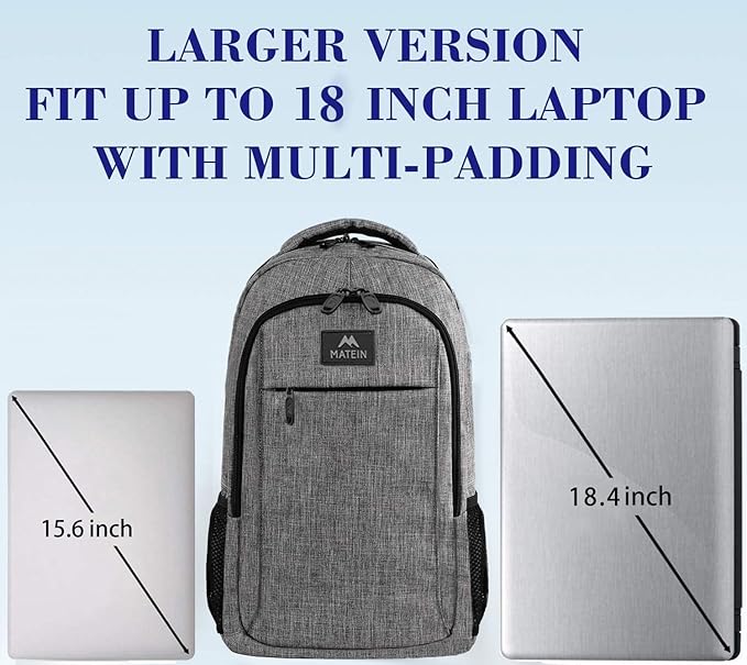 MATEIN Extra Large 18.4 Inch Laptop Backpack, Travel Computer Backpack TSA Friendly, Anti Theft College Backpack Flight Approved Business Work Big Bag for Women Men, Grey