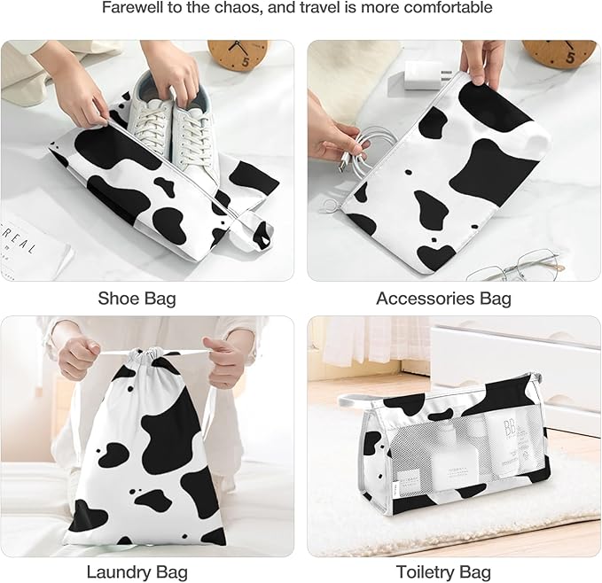 8 Set Packing Cubes for Suitcases, Packing Cube with Shoe, Cosmetics, Clothing, and Accessories Bags Packing Cubes for Travel Luggage Organizer(Cow)