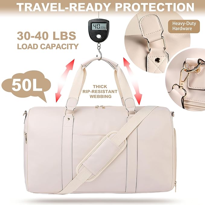 Large 3-in-1 Leather Duffle Bag for Travel Weekender Overnight Hospital Gym Bag for Men & Women, Carry On Airline Approved Personal Item Duffel Garment Bag Luggage with Shoe Compartment & Toiletry Bag