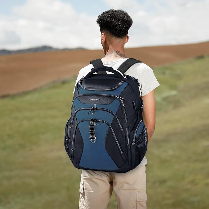 KROSER Travel Laptop Backpack 18.4 Inch XXXL Gaming Backpack with Hard Shell Saferoom RFID Pockets Water-Repellent Business College Daypack Stylish Laptop Bag for Men/Women-Black Haze Blue