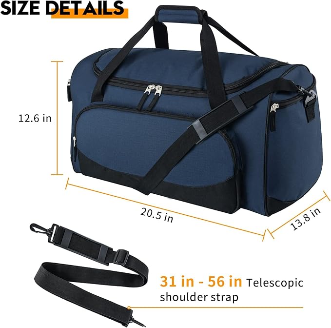 Gym Duffle Bag for Men - 55L Navy Blue Large Duffel Bags for Sports, Workout, Traveling, Durable Heavy Duty Duffel Gear Bag