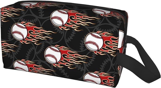 Kids Travel Toiletry Bag for Boys Girls - Waterproof Makeup Pouch Hanging Cosmetic Wash Bags Dopp Kit Shaving Bag for Toiletries Accessories(Fire Baseball)