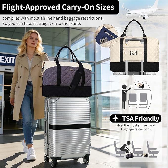 Weekender Bag, Large Travel Duffel Bag for Women, Carry on Overnight Bag with Shoe Compartment and Toiletry Bags