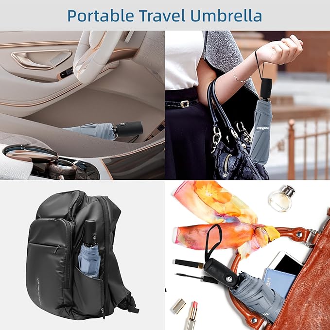 TradMall Travel Umbrella, 42/45 Inches Double Vented Canopy Windproof Automatic Strong Compact Folding Umbrellas for Rain Women and Men