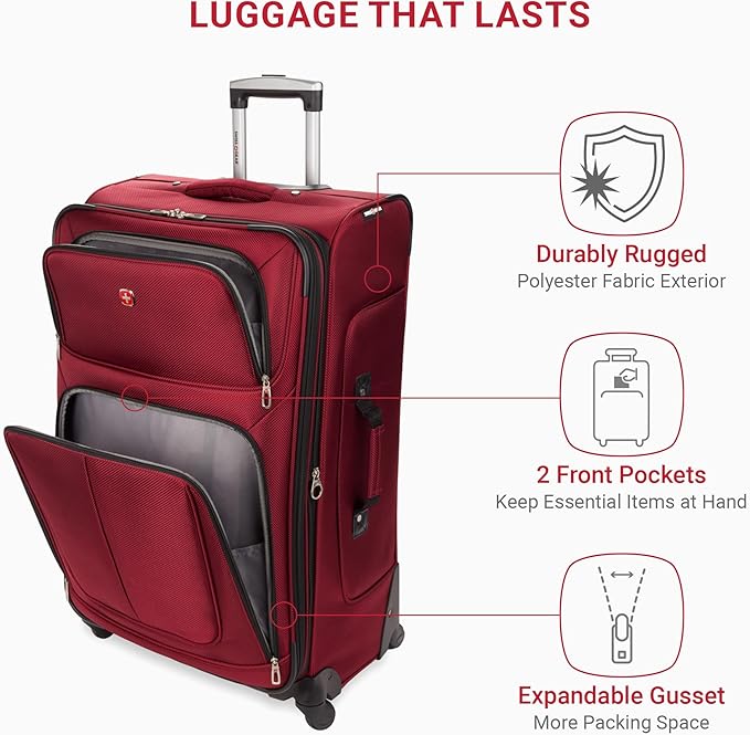 SWISSGEAR Sion Softside Expandable Spinner Luggage Durable Lightweight Travel Suitcase, Burgundy, Checked-Large 29-Inch