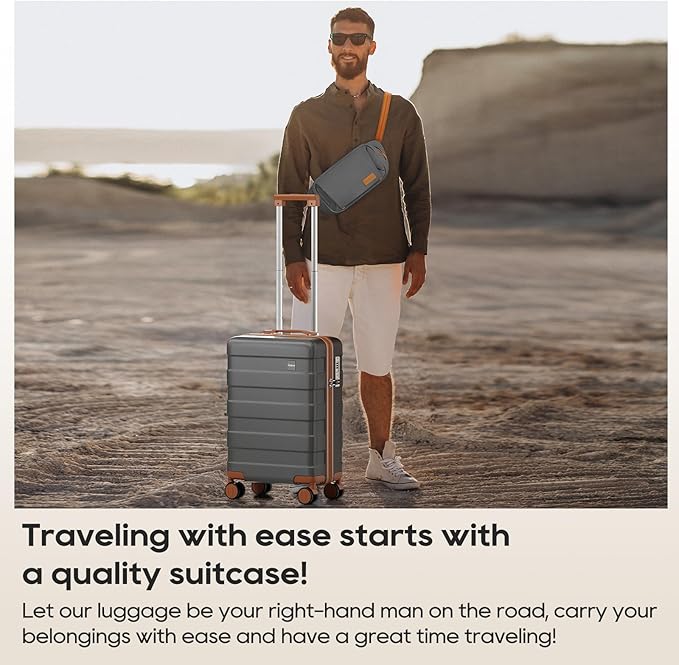 imiomo Carry on Luggage 22x14x9 Airline Approved with Satchel Bag, Hardside 20 Inch Carry-on Suitcases with Spinner Wheels and TSA Lock, Grey