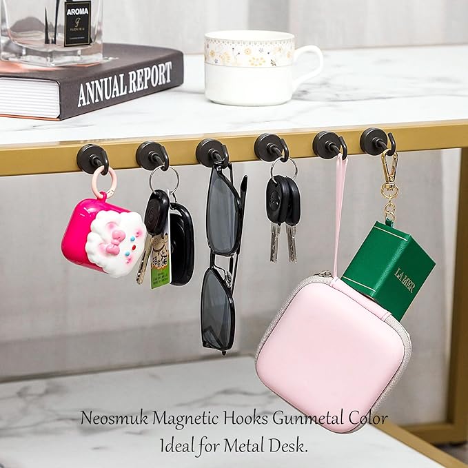 Neosmuk Magnetic Hooks,Heavy Duty Earth Magnets with Hook for Refrigerator, Extra Strong Cruise Hook for Hanging, Magnetic Hanger for Cabins, Grill (Grey, 6 Pack)