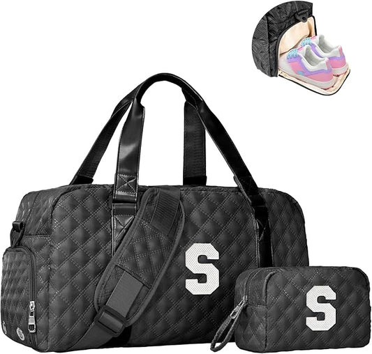 Initial Travel Duffle Bag Women Girls Gift: Personalized Weekender bags, Dance Cheer bag Sports for Girl, Kid Gymnastics Bags, Birthday Gifts for Women Girls Kids Teens Mom Teacher