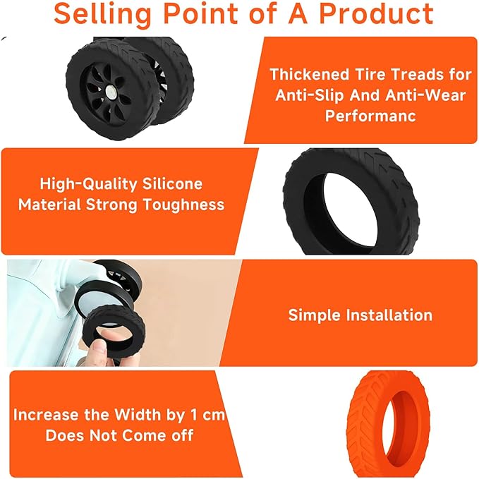 8Pcs Luggage Wheel Protection Covers 4th Gen, Anti-Scratch Anti-Noise, Silicone Wheel Protective Covers for 2.0-2.4 Luggage Wheels, Thickened Pattern Travel Suitcase Wheels Protectors
