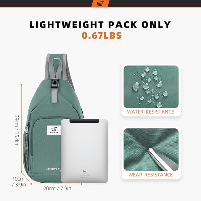 SKYSPER Sling Bag RFID Crossbody Sling Backpack Cross Body Shoulder Bag Travel Hiking Daypack for Women Men(Green)