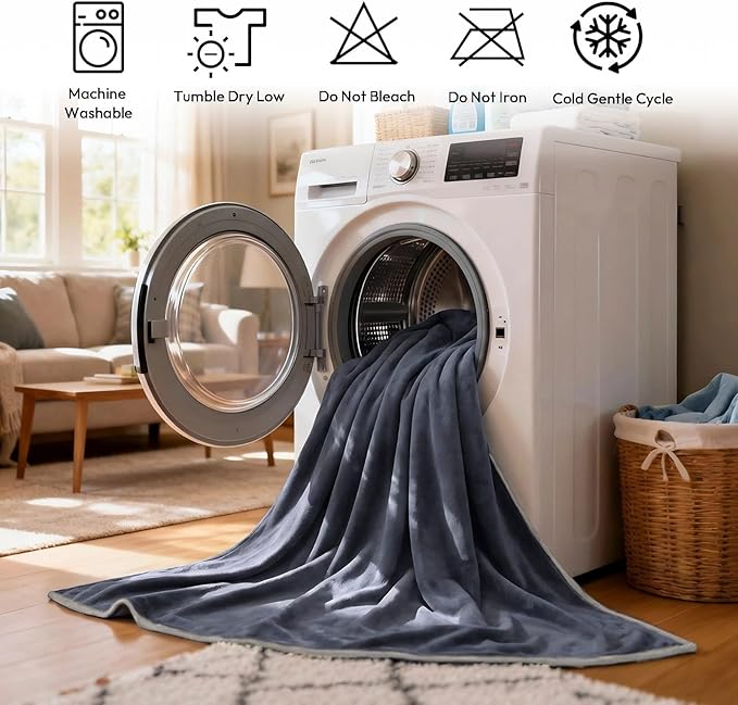 NANPIPER 100% Waterproof Blanket for Couch, Reversible Fleece Love Blanket, Spill-Proof Dog Throw for Camping, Navy/Light Beige 60x80 inches