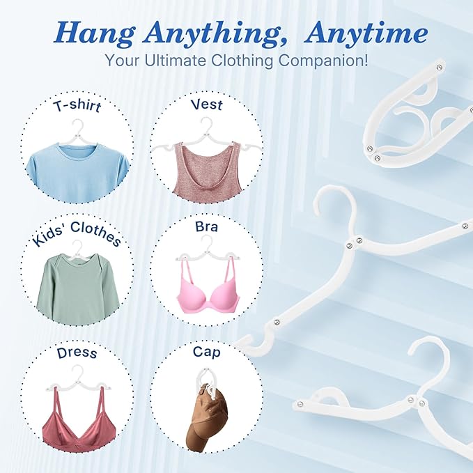 HOUSE DAY Travel Hangers, Portable Folding Hangers for Suitcase, Cruise Ship Essentials, Space Saving Clothes Hanger with Non-Slip Grooves for Vacation, Business Trip, Dorm (10 Pack White)
