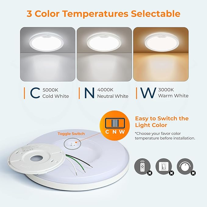 Motion Sensor Ceiling Light Wired, 12 Inch 3000K 4000K 5000K Selectable LED Flush Mount Light Fixture, Motion Activated Light with Timer for Hallway Stair Walk-in Closet, Non-Dimmable
