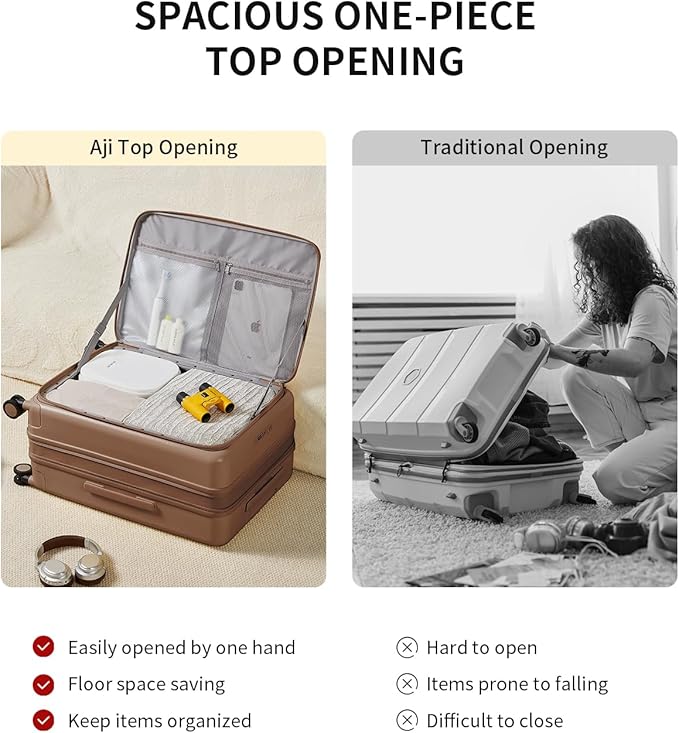 aji Expandable Top Opening 24 Inch Checked Luggage with Spinner Wheels, Large Suitcase with TSA Lock, Hard Shell Travel luggage Suitcases for Men Women, for 12+Days Travel, Chocolate Brown
