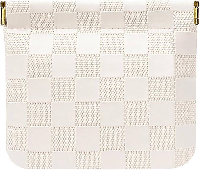Leather Pocket Cosmetic Bag for Purse,Coin Purse Lipstick Cosmetic Accessories Organizer, Travel Kit Storage Pouch,Waterproof Portable No Zipper Self-closing (White/Small)