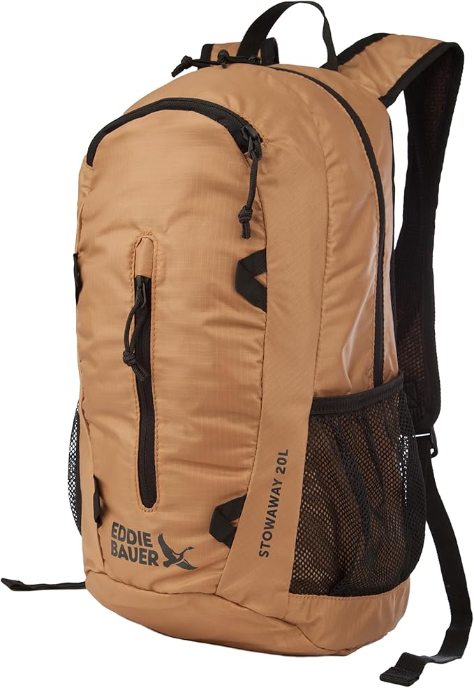 Eddie Bauer Stowaway Packable Backpack | Travel | Outdoor | Lightweight | Foldable | Durable | Ripstop Polyester | 20L - Tobacco