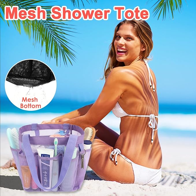 Fammart Mesh Shower Caddy Portable for College Dorm Room Essentials, 8-Pocket Large Shower Basket Tote Bag with 2 Handles for Toiletry, Bathroom, Beach, Camp, Gym