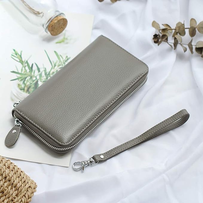 Moflycom Womens Wallet RFID Blocking Genuine Leather Zip Around Wallet Clutch Wristlet Travel Long Purse for Women