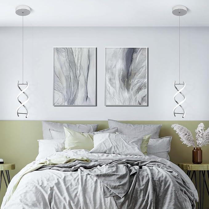 CANEOE Spiral Led Pendant Light Fixture,15W Cold White Light Modern Integrated LED Hanging Lamp, Adjustable Island Light Fixture for Living Room Bedroom Kitchen Sink, 1 Pack (Chrome)