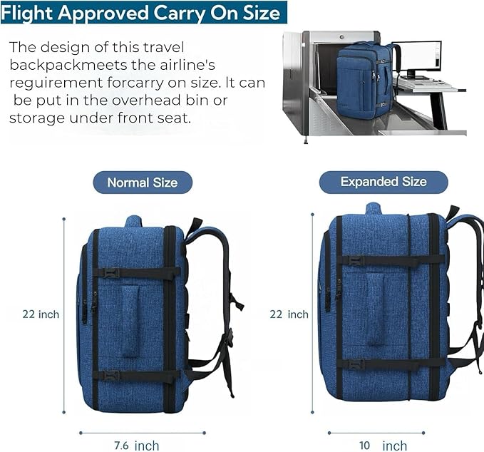 55L Extra Large Travel Backpack for Men & Women, 60L Expandable Big Capacity For Airplanes, Travel Gifts for Men Women, Carry On Backpack Fits 18.4 Inch Laptop, Luggage Suitcase Daypack Bag, Blue
