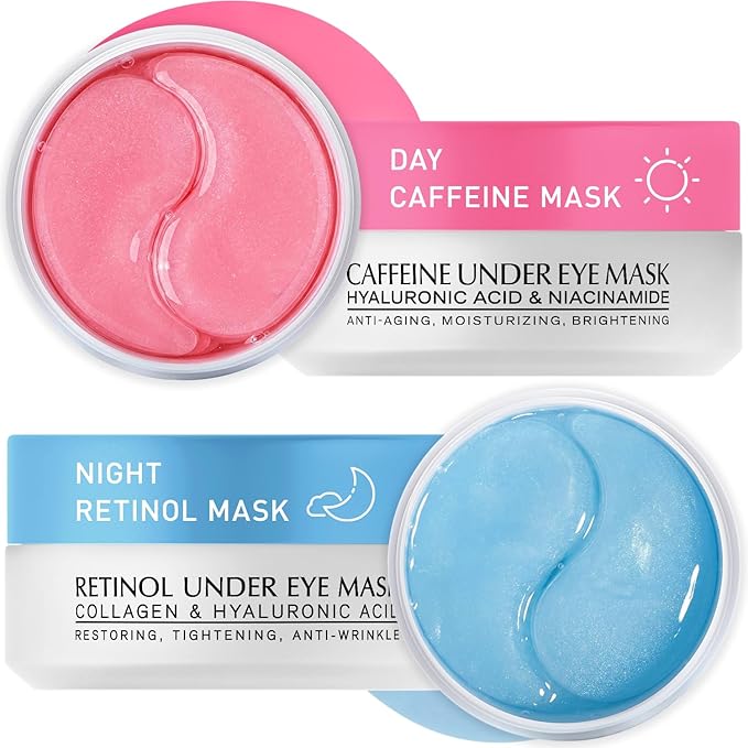 Under Eye Patches Kit: 120 Pcs Retinol & Caffieine Gel Eye Mask for Dark Circles, Puffiness and Wrinkles - Day & Night Skin Treatment Pads with Niacinamide, Collagen & Hyaluronic Acid (2 Pack)