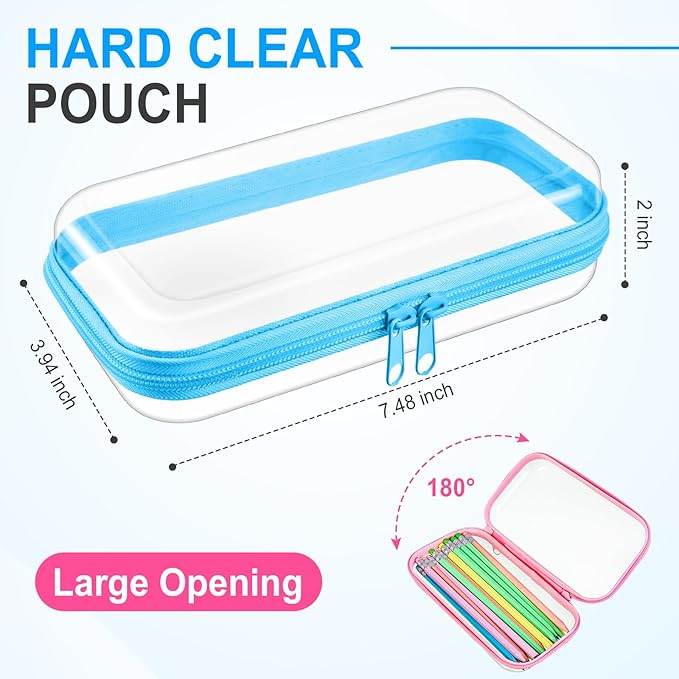 Sanwuta 6 Pcs Clear Hard Zipper Case Plastic Zipper Pouches Transparent Makeup Bag Pencil Case Pouches Toiletry Diaper Bag for Travel Toy Storage Organizer Bins(Colorful,7.48 x 3.94 x 2 Inch)