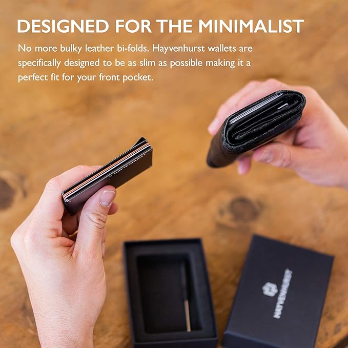 Hayvenhurst Wallet For Men - Reinvented Design Men's Wallet - Slim, Minimalistic & Seamless Card Case, Blocks RFID Scanners, Holds 12 Cards (Obsidian)