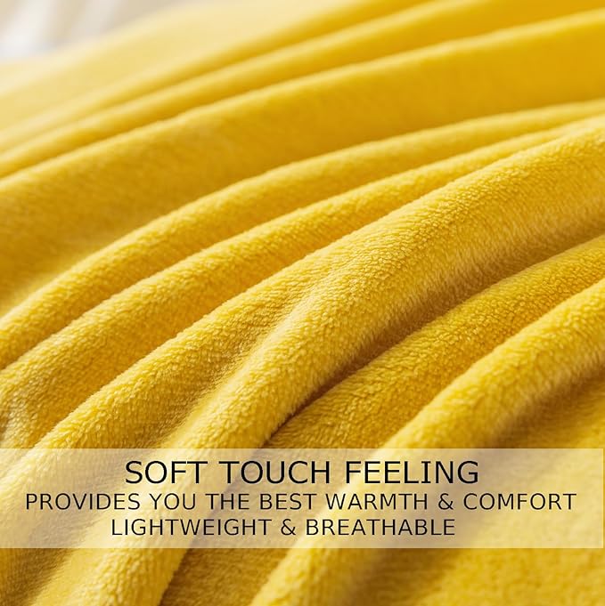 Soft Queen Size Blanket for All Season Warm Fuzzy Microplush Lightweight Thermal Fleece Summer Autumn Fall Winter Spring Blankets for Queen Full Bed Couch Sofa,90x90 Inches,Yellow