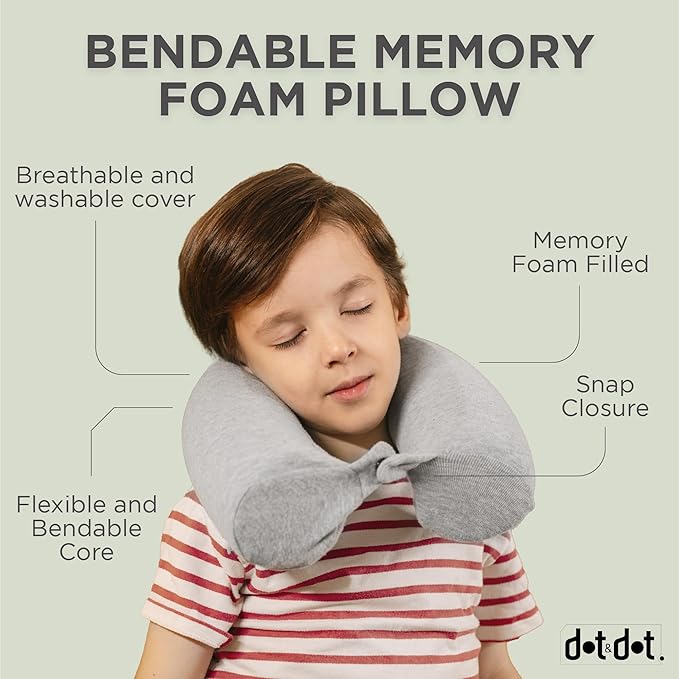Dot&Dot Twist Memory Foam Kids Travel Pillow for Airplanes - Neck Pillows for Travel, Sleeping - Airplane Pillow for Neck Support, Chin, Lumbar, Leg - Adjustable Neck Pillow for Car Seat
