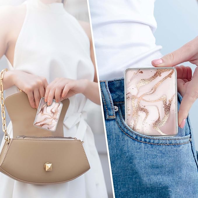 Pocket Mirror, Small Travel Mirror with Magnification, Portable Double-Sided Magnifying Cosmetic Mirror for Daily (Golden Marble)