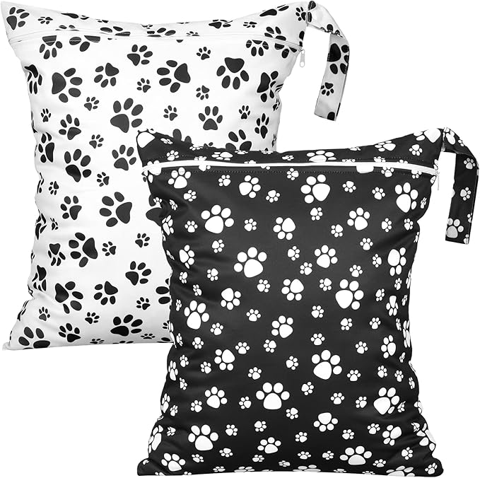 Shappy 2 Pcs Large Travel Laundry Bag Washable Waterproof Wet Dry Large Dirty Clothes Bag Bathing Workout(Paw)