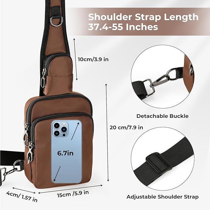 BROADREAM Mini Crossbody Sling Bag, Small Chest Bags Dual Pocket with Zipper Lock, RFID Blocking & Water Resistant Women Men