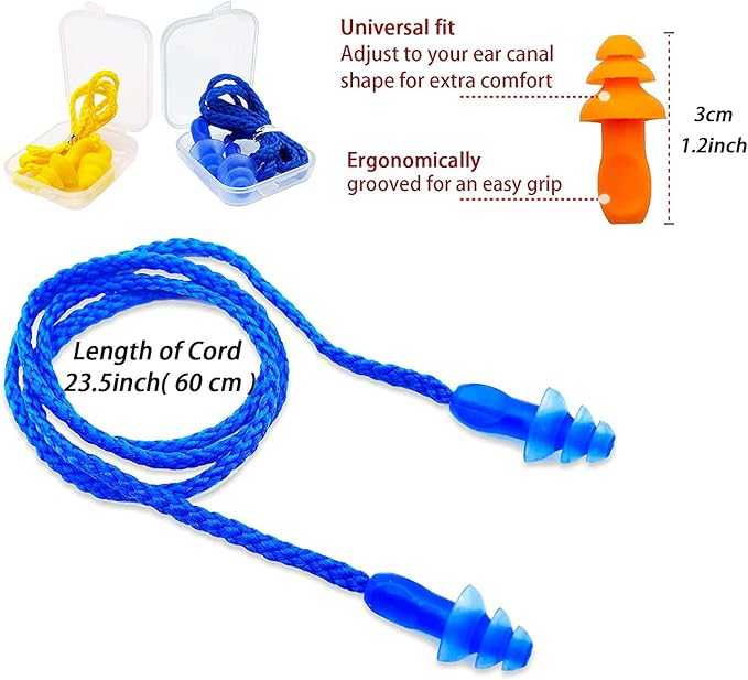 Ear Plugs for Sleeping Noise Canceling, 16 Pairs Reusable Ear Plugs Soft Silicone Earplugs Noise Reduction with Nylon Cord Hearing Protection for Shooting,Snoring,Travel, Work, Studying, Loud Noise
