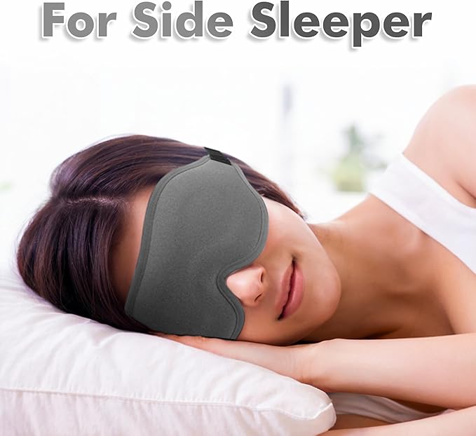 Sleep Eye Mask for Men Women, Sleeping Mask for Side Sleeper, Travel Blackout Night Blindfold Eye Shade Cover with Adjustable Strap (Grey-3D)