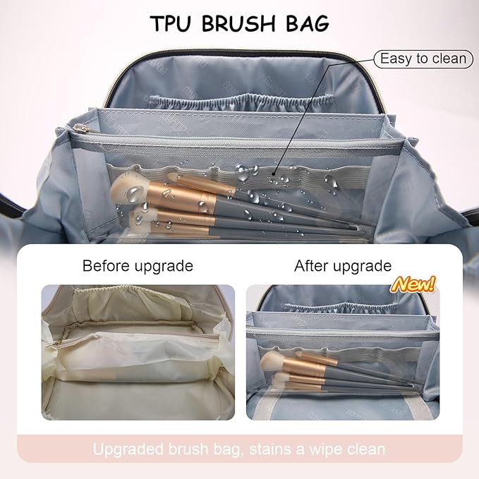 BOYATU Travel Makeup Bag Organizer Cosmetic Bag: 3 Pcs Set Make up Bags for Women with Handle - Waterproof Vegan Leather Toiletry Bags Travel Essentials Pouch with Compartments (A-09-Pink)