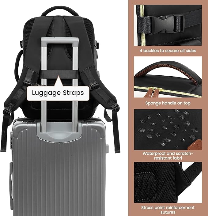 LOVEVOOK 40L Travel Backpack for Women, Carry On Backpack with 3 Packing Cubes,TSA Personal Item Travel Bag Airline Approved, Water Resistant Weekender Overnight Luggage Daypack, Fits 17.3 Inch Laptop