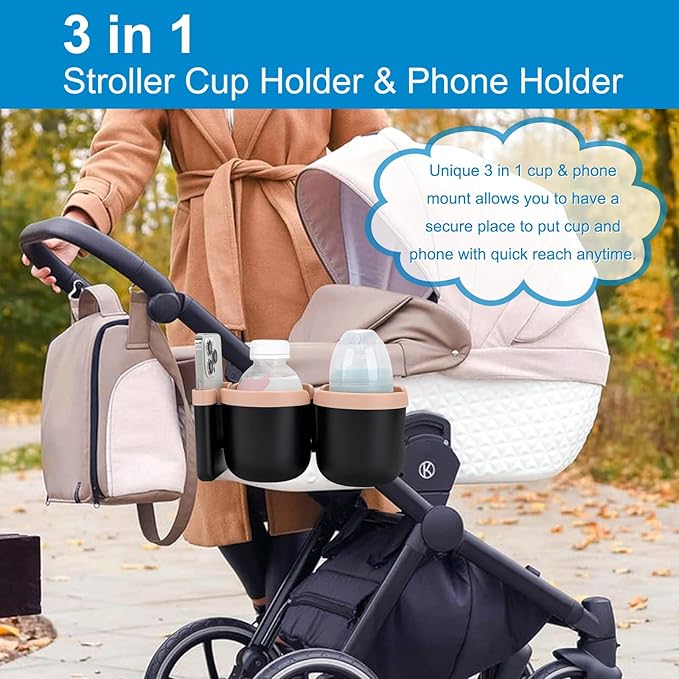 Accmor Stroller Cup Holder with Phone Holder, Bike Cup Holder, Universal Cup Holder for Uppababy Nuna Doona Strollers, 2-in-1 Cup Phone Holder for Stroller Bike Wheelchair Walker Accessory