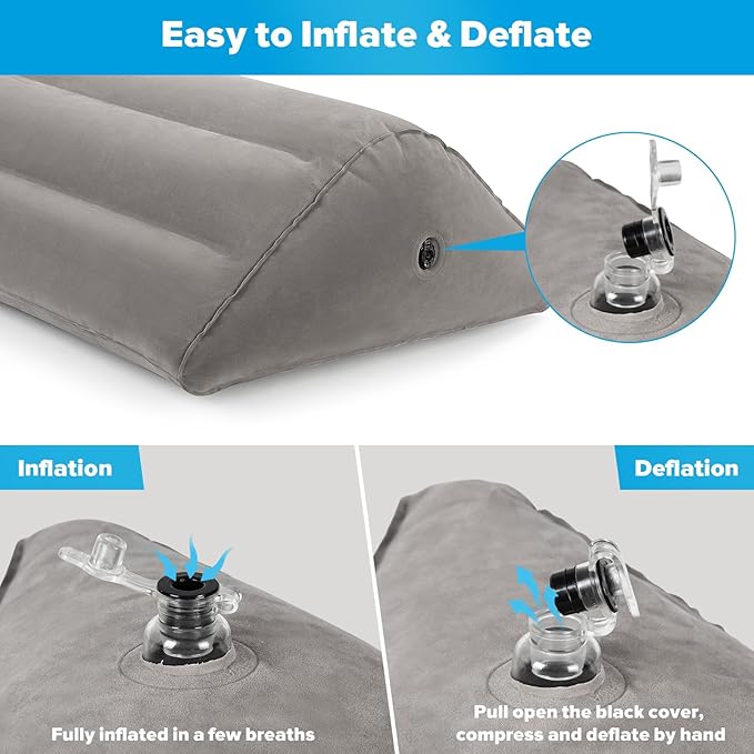 Inflatable Knee Wedge Pillow for Back Sleeping - Ultimate Under Knee Pillow for Sleeping on Back, Comfortable Inflatable Leg Wedge Pillow, Blow up Triangle Pillow for Legs Bolster