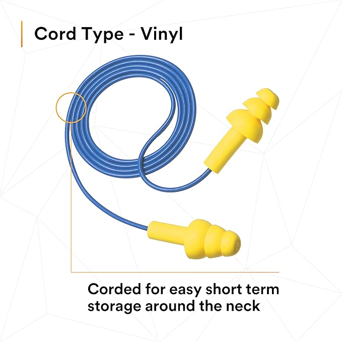 3M E-A-R UltraFit Corded Ear Plugs 340-4004, 100-Pair, Yellow, Poly Bag 3404004