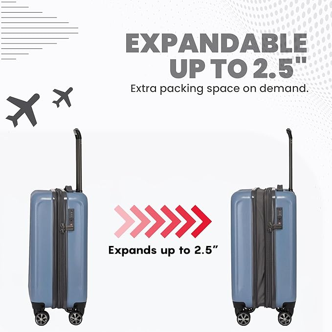 Spyder Rails Expandable Hardside Upright Suitcase with 360° Spinner Wheels, TSA Approved Lock (Denim, Carry-On)