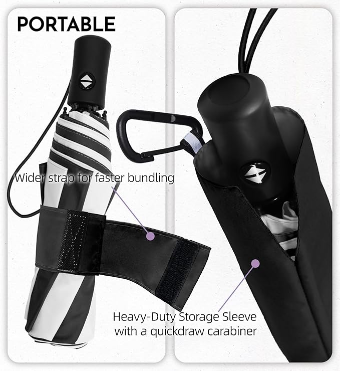 Windproof Travel Umbrella for Rain - 43" Auto Open Close 8-Rib Compact, Stylish Two-Tone Color Block Design, Easy-Close Folding Portable Parasol for Men & Women