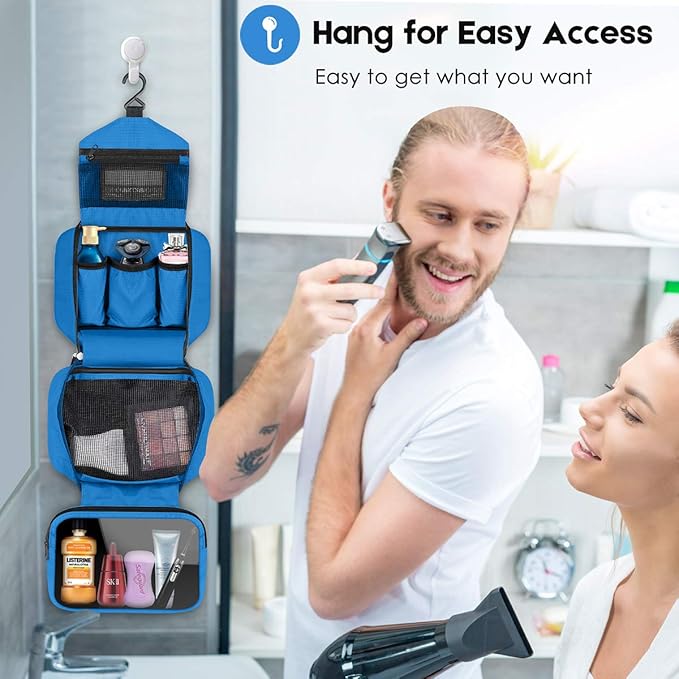 dopobo Travel Toiletry Bag for Women, Dopp Kit for Men, Waterproof Makeup Bag Shaving Bag with Hanging Hook, Portable Toiletry Organizer for Traveling and Camping
