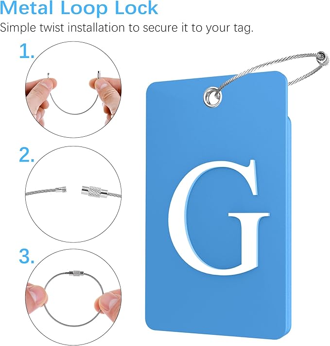 Gostwo 2 Pack Luggage Tags for Suitcases, 26 Initial Letter Travel Luggage Baggage Identification Labels ID Tag Fully Bendable Tags with Stainless Steel Loop (Blue) (Letter G)